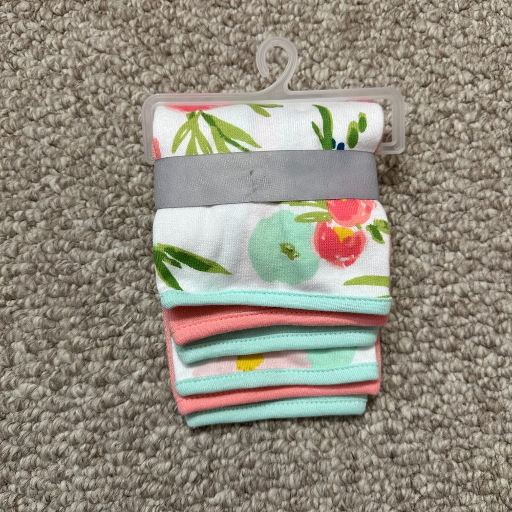 Baby Floral Washcloth Set 5 Pack Mint Green Pink White Flower Print
